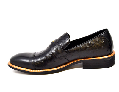 British Walkers Dolche Men's Black Ostrich Leather Slip On Dress Shoes view 3