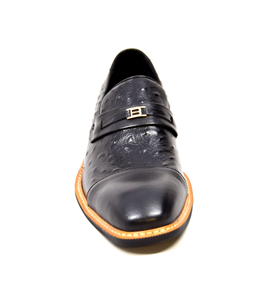 British Walkers Dolche Men's Black Ostrich Leather Slip On Dress Shoes view 4