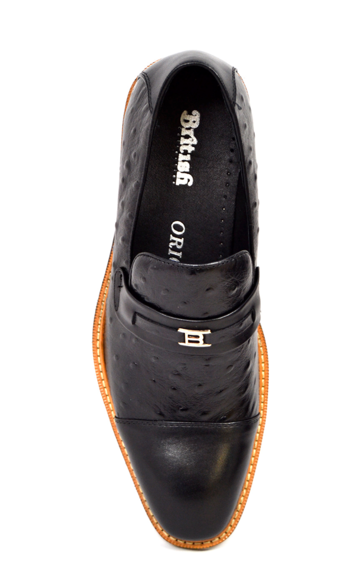 British Walkers Dolche Men's Black Ostrich Leather Slip On Dress Shoes view 5