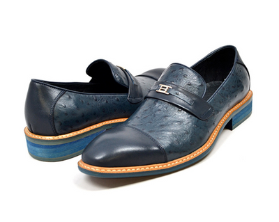 British Walkers Dolche Men's Black Ostrich Leather Slip On Dress Shoes view 8
