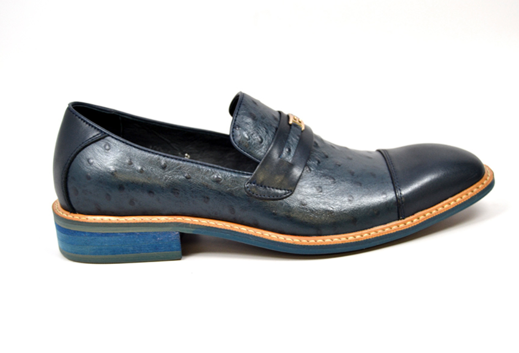 British Walkers Dolche Men's Black Ostrich Leather Slip On Dress Shoes view 9