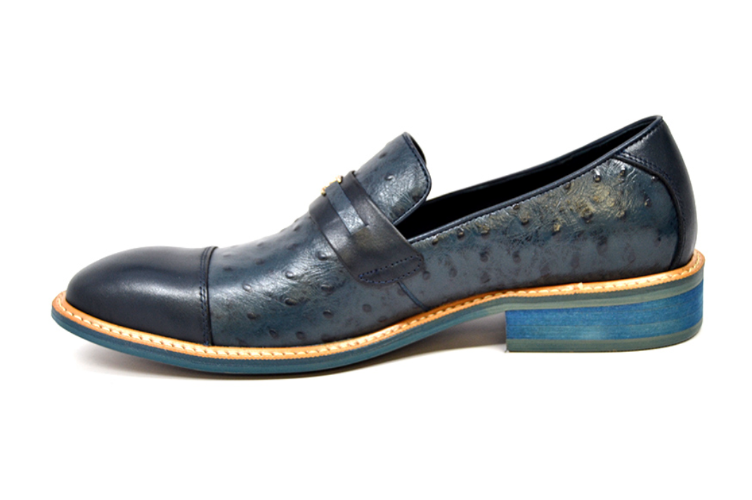British Walkers Dolche Men's Black Ostrich Leather Slip On Dress Shoes view 10