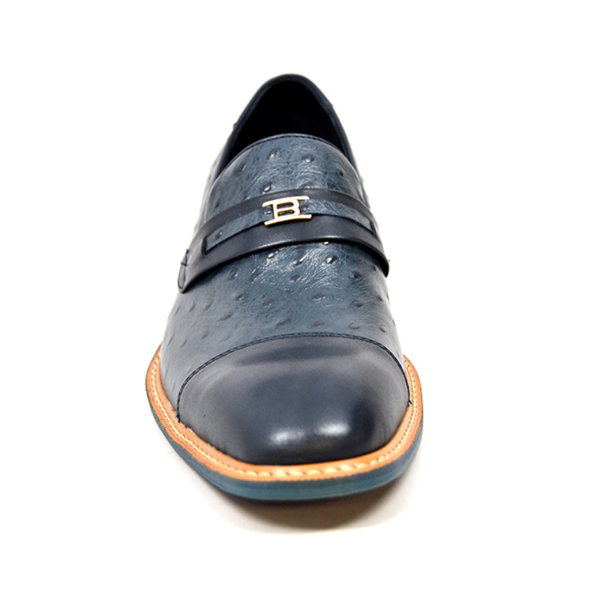 British Walkers Dolche Men's Black Ostrich Leather Slip On Dress Shoes view 11