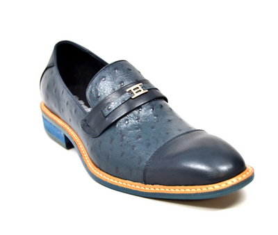 British Walkers Dolche Men's Black Ostrich Leather Slip On Dress Shoes view 12