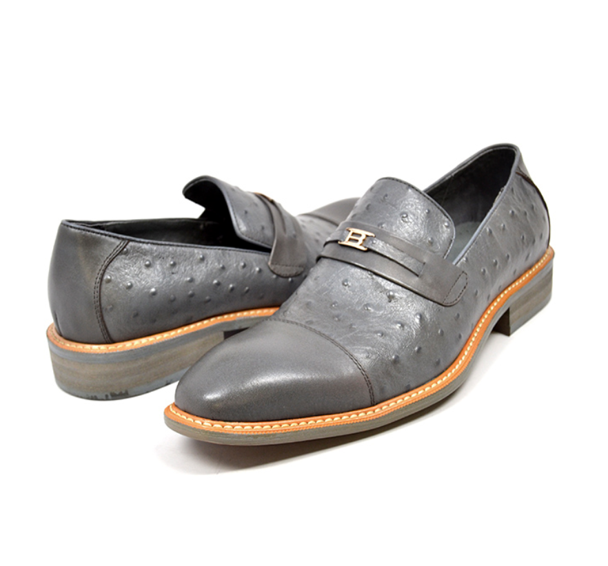 British Walkers Dolche Men's Black Ostrich Leather Slip On Dress Shoes view 15