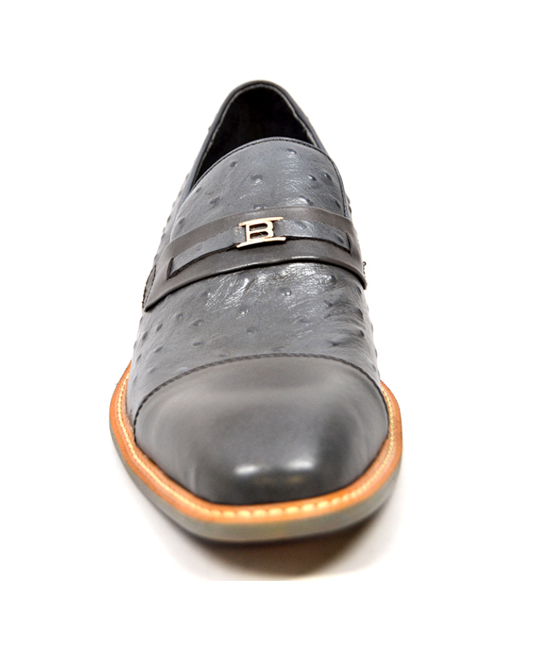British Walkers Dolche Men's Black Ostrich Leather Slip On Dress Shoes view 19