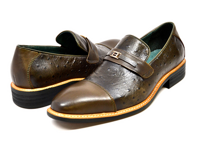 British Walkers Dolche Men's Black Ostrich Leather Slip On Dress Shoes view 29