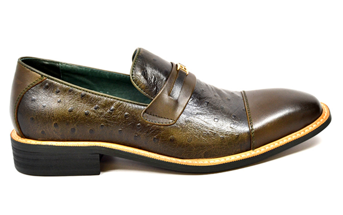 British Walkers Dolche Men's Black Ostrich Leather Slip On Dress Shoes view 30