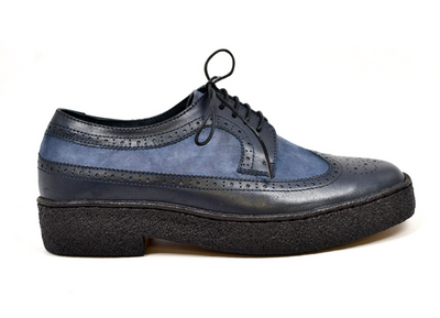 British Walkers Playboy Wingtip Men's Low Cut Navy Leather and Blue Suede Shoes view 3