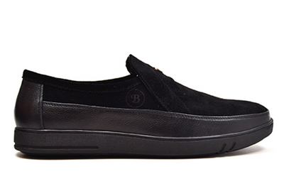 British Walkers Canterbury Men's Black Leather and Suede 80's Style Slip On Shoes view 2