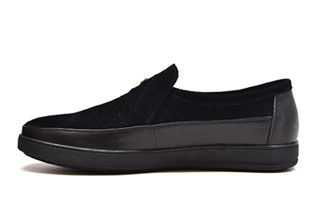 British Walkers Canterbury Men's Black Leather and Suede 80's Style Slip On Shoes view 3