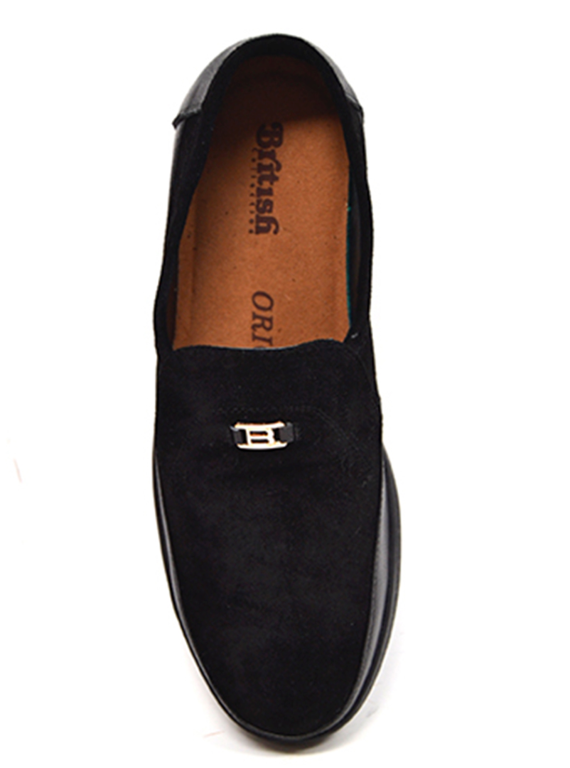 British Walkers Canterbury Men's Black Leather and Suede 80's Style Slip On Shoes view 4