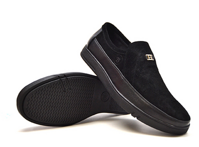British Walkers Canterbury Men's Black Leather and Suede 80's Style Slip On Shoes view 7