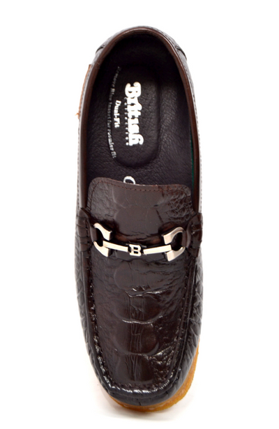 British Walkers Chain Men's Black Croc Leather Low Cut Slip On Shoes view 9
