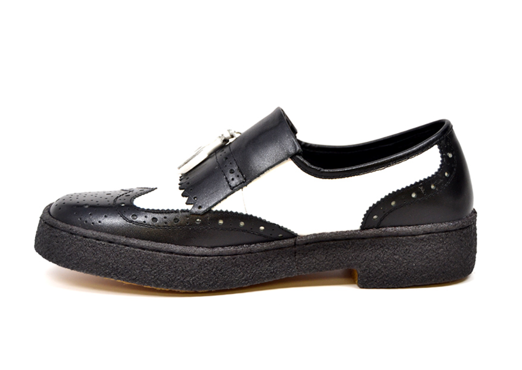 British Walkers Detroit Men's Black and White Wingtip Tassel Slip On Shoes view 4