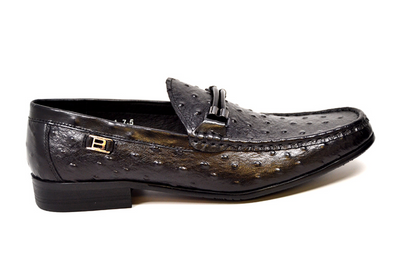 British Walkers Capitan Men's Black Ostrich Leather Slip On Loafers view 4