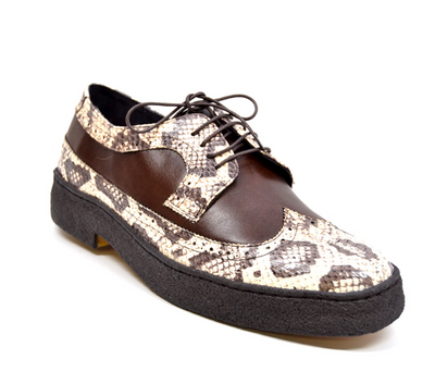 British Walkers Playboy Wingtip Men's Low Cut Brown Leather and Snake Skin Shoes view 2