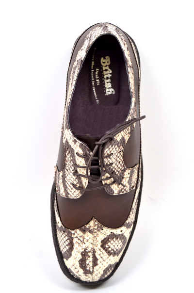 British Walkers Playboy Wingtip Men's Low Cut Brown Leather and Snake Skin Shoes view 5