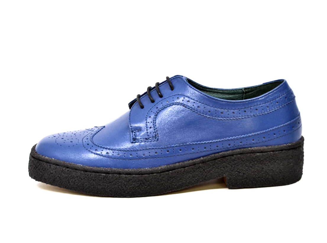 British Walkers Playboy Wingtip Men's Low Cut Cobalt Blue Leather Shoes view 3
