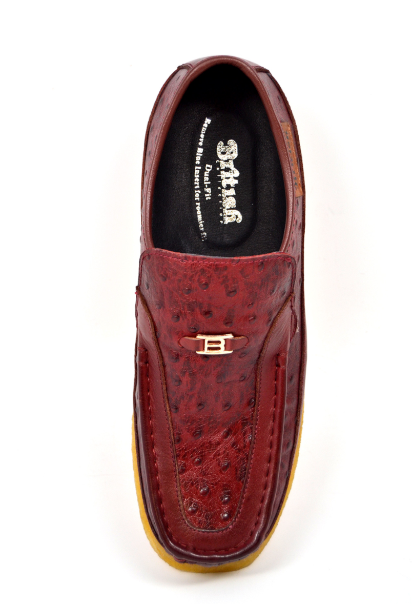 British Walkers Power 2 Men's Custom Burgundy Ostrich Leather Slip On Shoes view 5