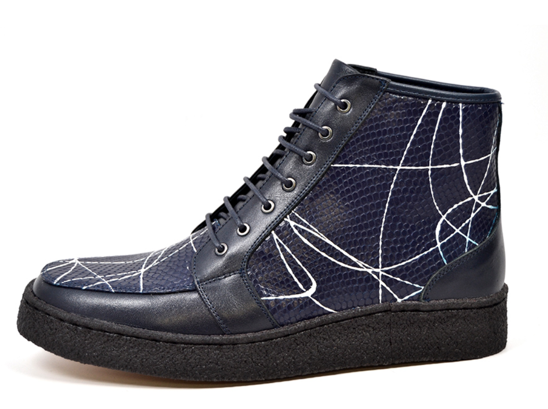 British Walkers Extreme Men's Navy Leather High Top Shoes with Linear Design view 3