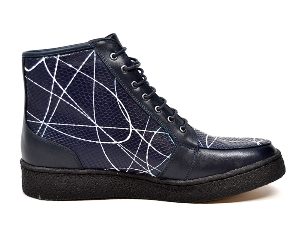 British Walkers Extreme Men's Navy Leather High Top Shoes with Linear Design view 2