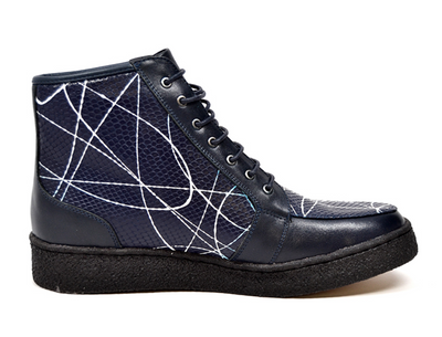British Walkers Extreme Men's Navy Leather High Top Shoes with Linear Design view 2