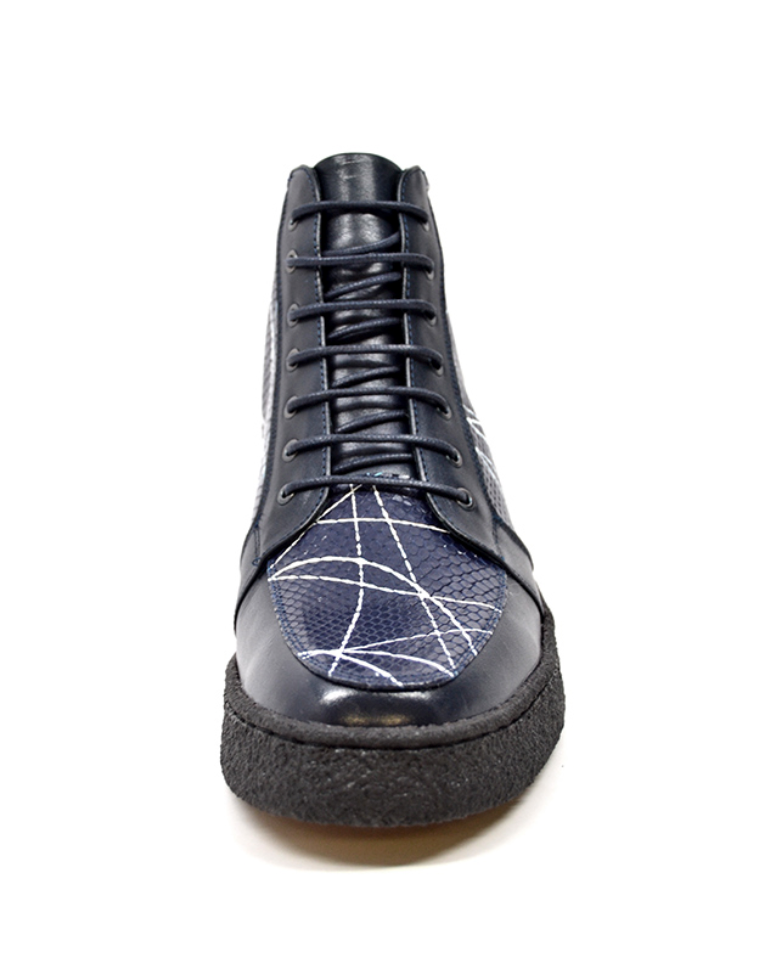 British Walkers Extreme Men's Navy Leather High Top Shoes with Linear Design view 4
