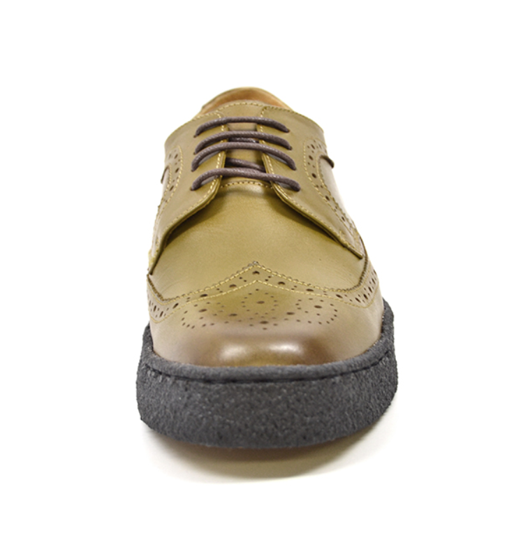 British Walkers Playboy Wingtip Men's Low Cut Olive Leather Shoes view 2