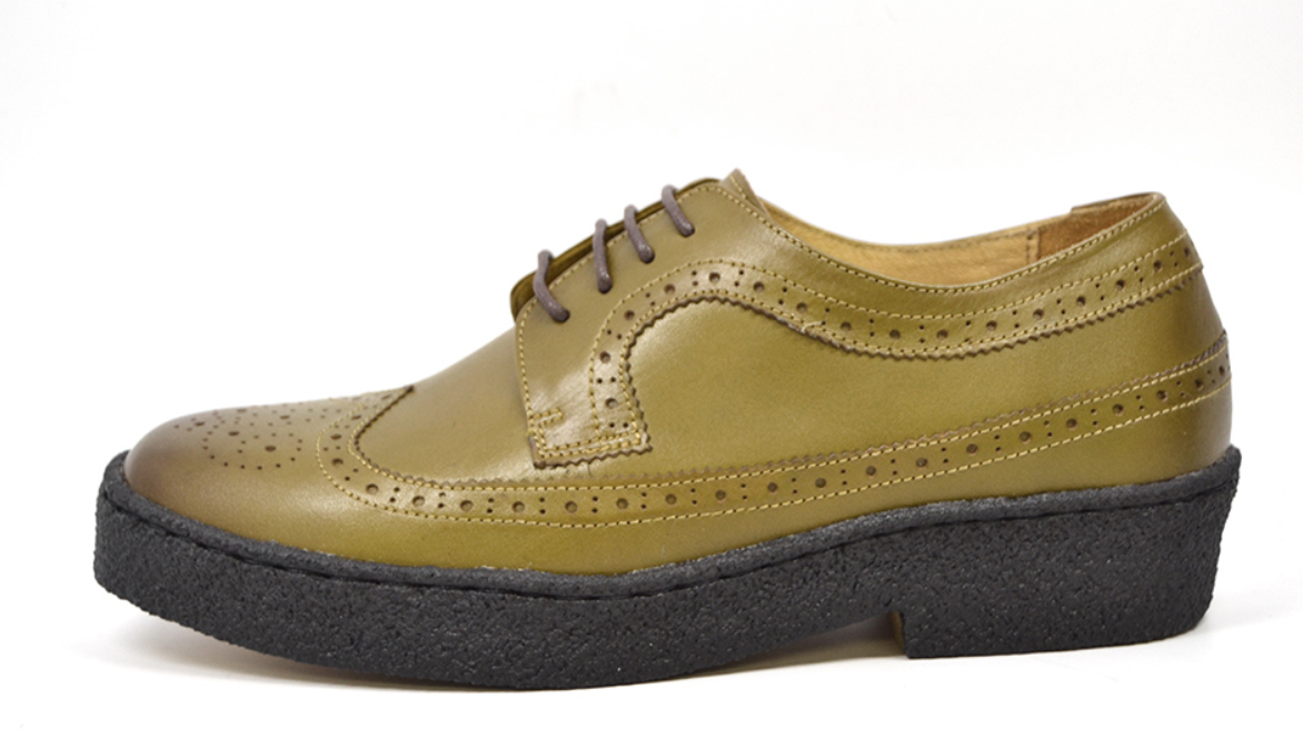 British Walkers Playboy Wingtip Men's Low Cut Olive Leather Shoes view 3