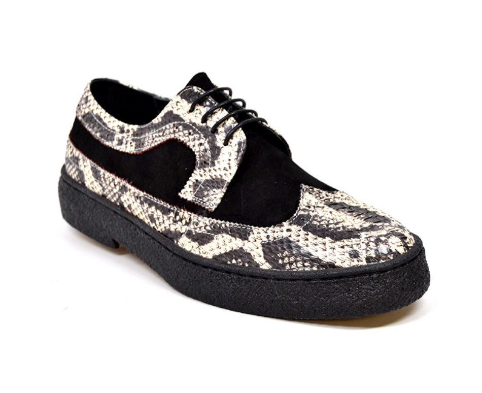 British Walkers Playboy Wingtip Men's Low Cut Black Suede and Python Shoes view 2