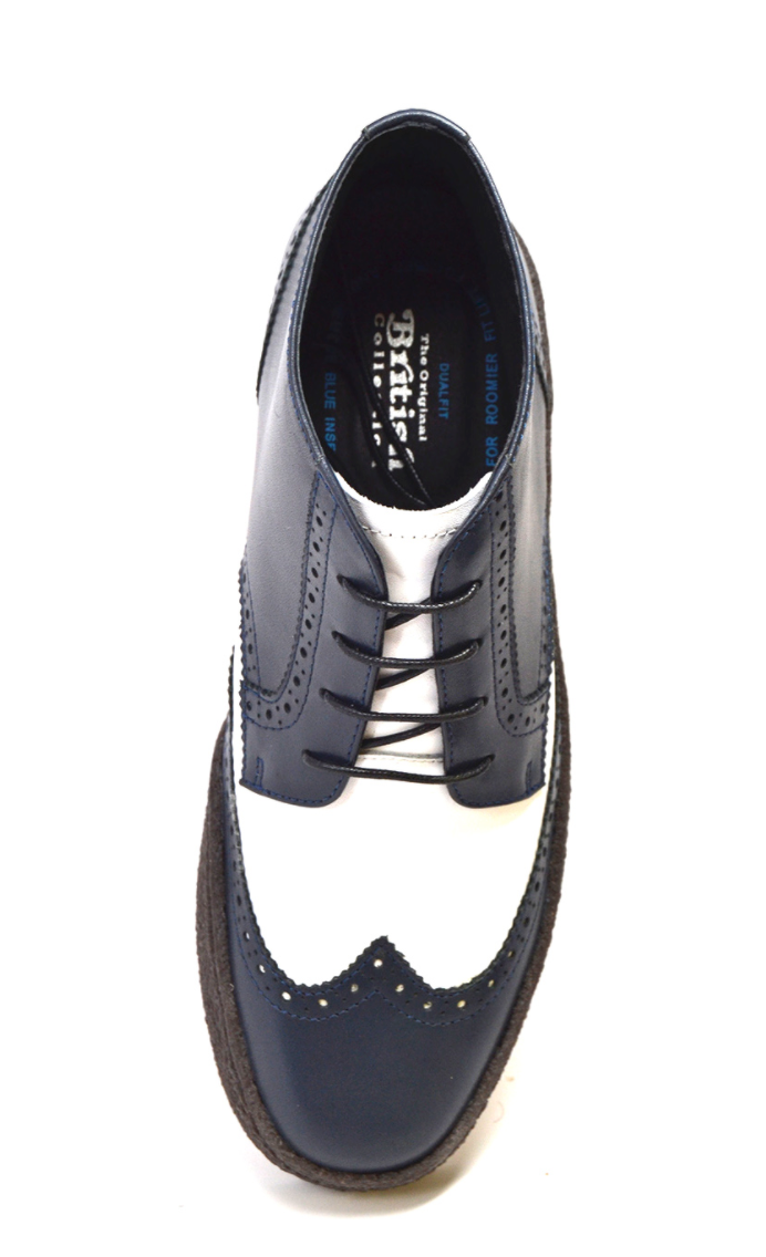 British Walkers Playboy Wingtip Men's Two Tone Navy and White Leather Shoes view 4