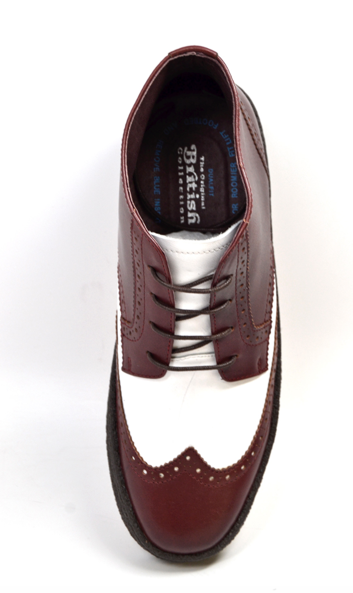 British Walkers Playboy Wingtip Men's Two Tone Burgundy and White Leather Shoes view 2