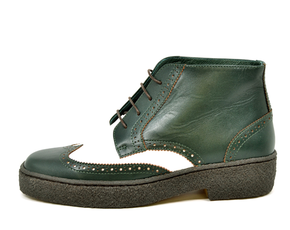 British Walkers Playboy Wingtip Men's Custom Two Tone Green and White Leather Shoes view 2