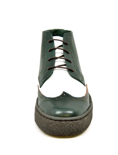 British Walkers Playboy Wingtip Men's Custom Two Tone Green and White Leather Shoes view 3