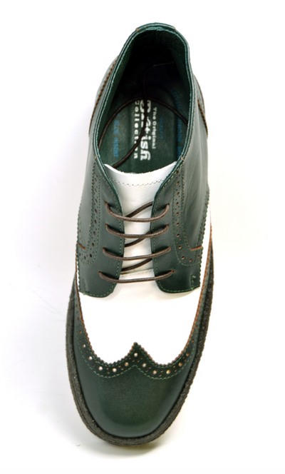 British Walkers Playboy Wingtip Men's Custom Two Tone Green and White Leather Shoes view 4