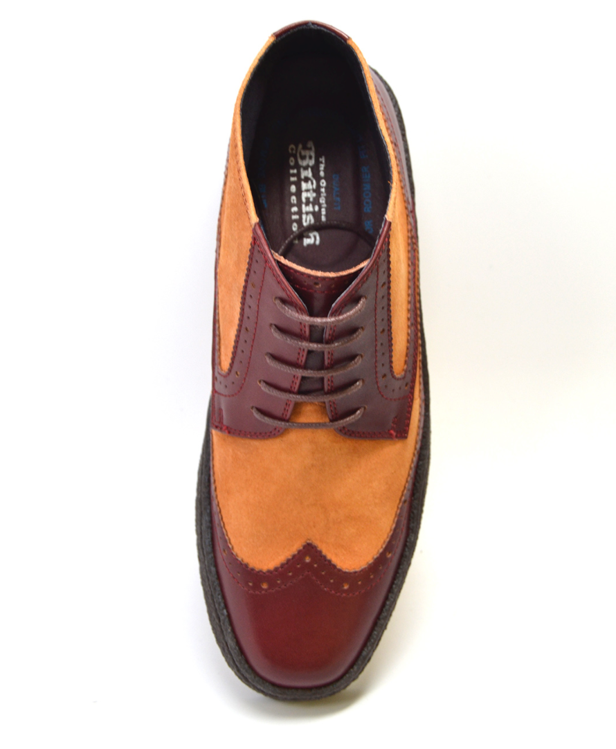 British Walkers Playboy Wingtip Men's Two Tone Burgundy and Rust Leather Shoes view 5