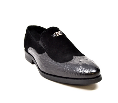 British Walkers Shiraz Men's Black Croc Leather and Suede Dress Shoes view 9