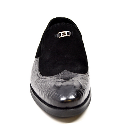 British Walkers Shiraz Men's Black Croc Leather and Suede Dress Shoes view 6