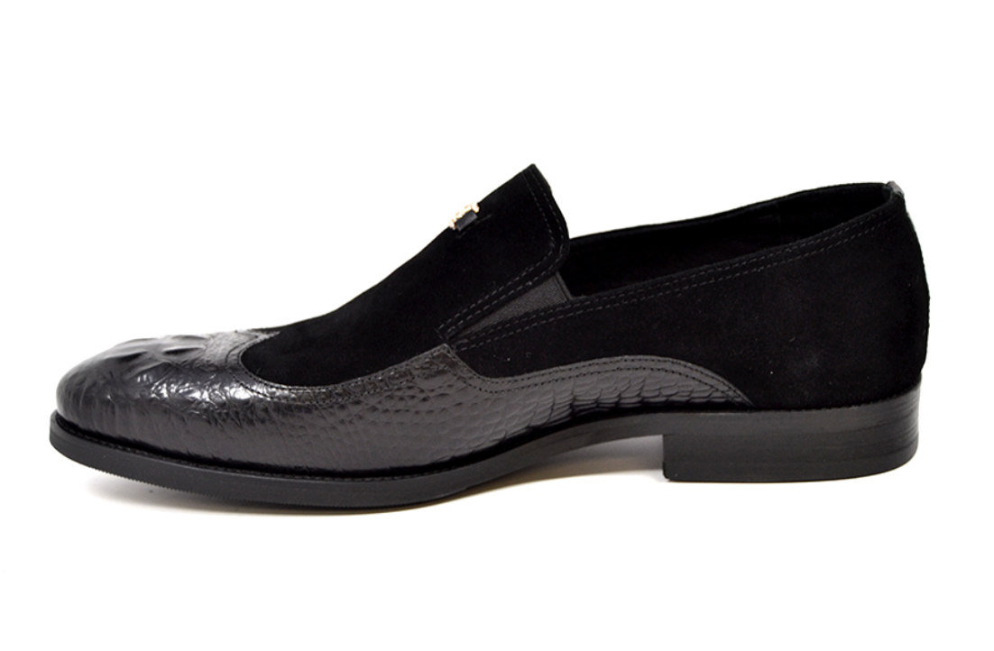 British Walkers Shiraz Men's Black Croc Leather and Suede Dress Shoes view 5