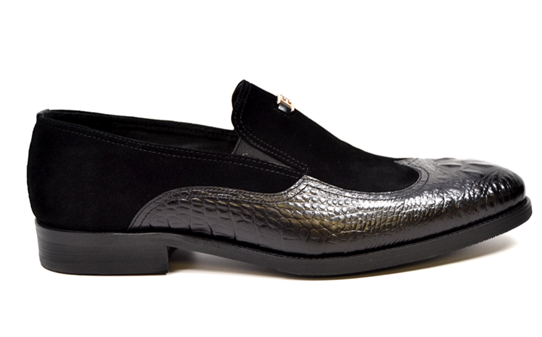 British Walkers Shiraz Men's Black Croc Leather and Suede Dress Shoes view 4
