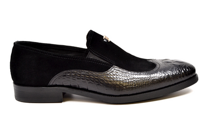 British Walkers Shiraz Men's Black Croc Leather and Suede Dress Shoes view 4