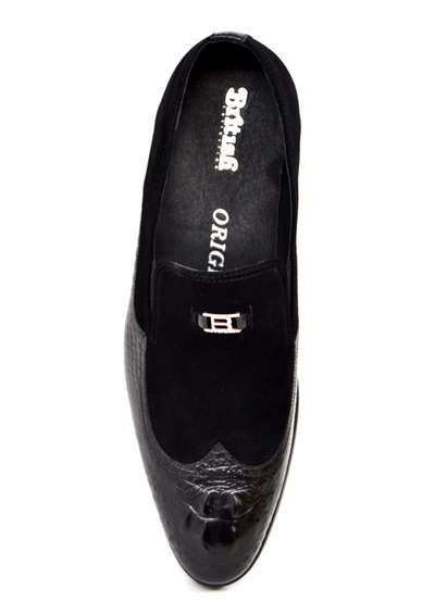 British Walkers Shiraz Men's Black Croc Leather and Suede Dress Shoes view 3