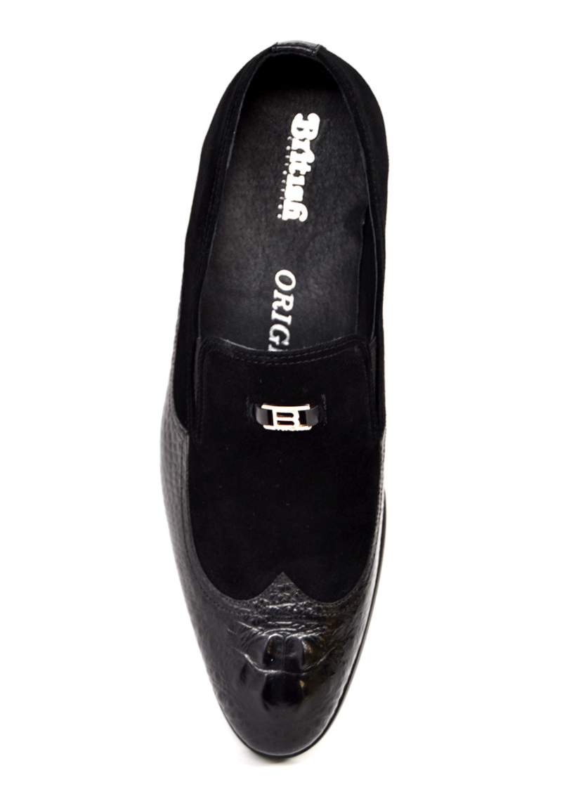 British Walkers Shiraz Men's Black Croc Leather and Suede Dress Shoes view 3