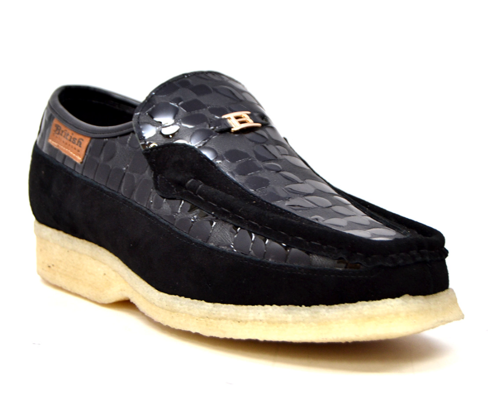 British Walkers Stone Men's Black Pattern Leather and Suede Shoes with Crepe Sole view 4