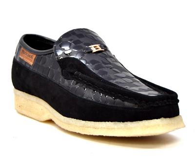 British Walkers Stone Men's Black Pattern Leather and Suede Shoes with Crepe Sole view 4