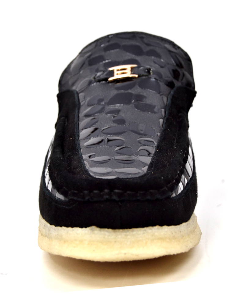 British Walkers Stone Men's Black Pattern Leather and Suede Shoes with Crepe Sole view 5