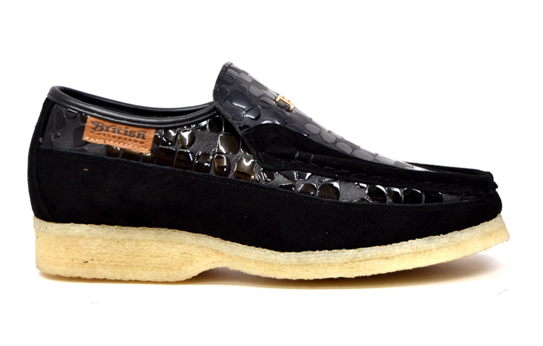 British Walkers Stone Men's Black Pattern Leather and Suede Shoes with Crepe Sole view 6