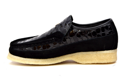British Walkers Stone Men's Black Pattern Leather and Suede Shoes with Crepe Sole view 7