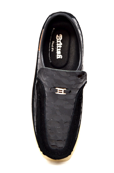 British Walkers Stone Men's Black Pattern Leather and Suede Shoes with Crepe Sole view 8